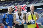 Kilomathon 13.1K Winners: Bryan Mackie (middle) with second place Robert Turner (left) and third place finisher Chris Poxton (right). Photo by Mark Beautyman.